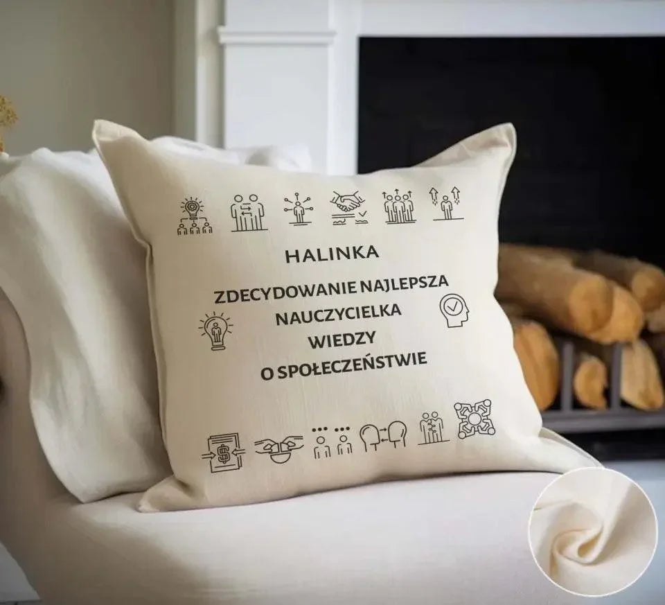 Poduszka dla nauczyciela WIEDZY O SPOŁECZEŃSTWIE WoS N59 - StoryCups.pl