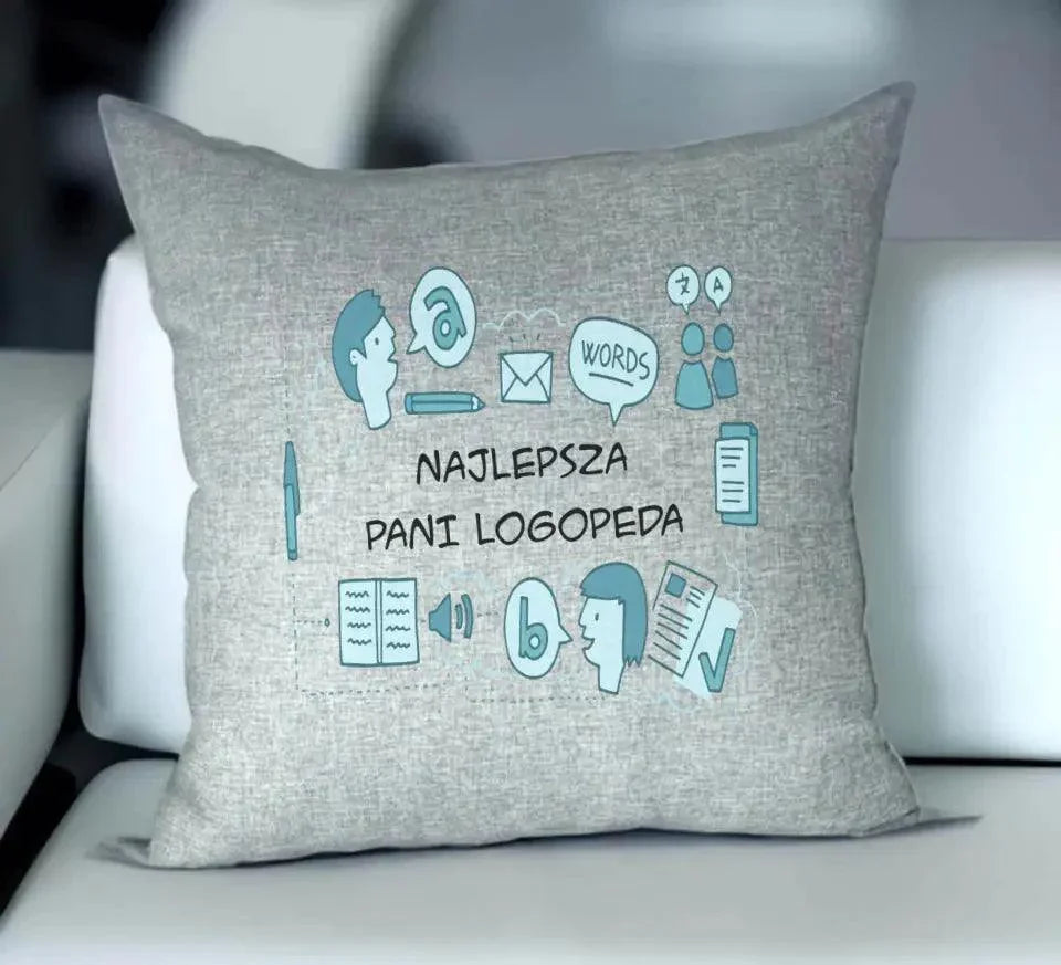 Poduszka z napisem NAJLEPSZA PANI LOGOPEDA N63 - StoryCups.pl