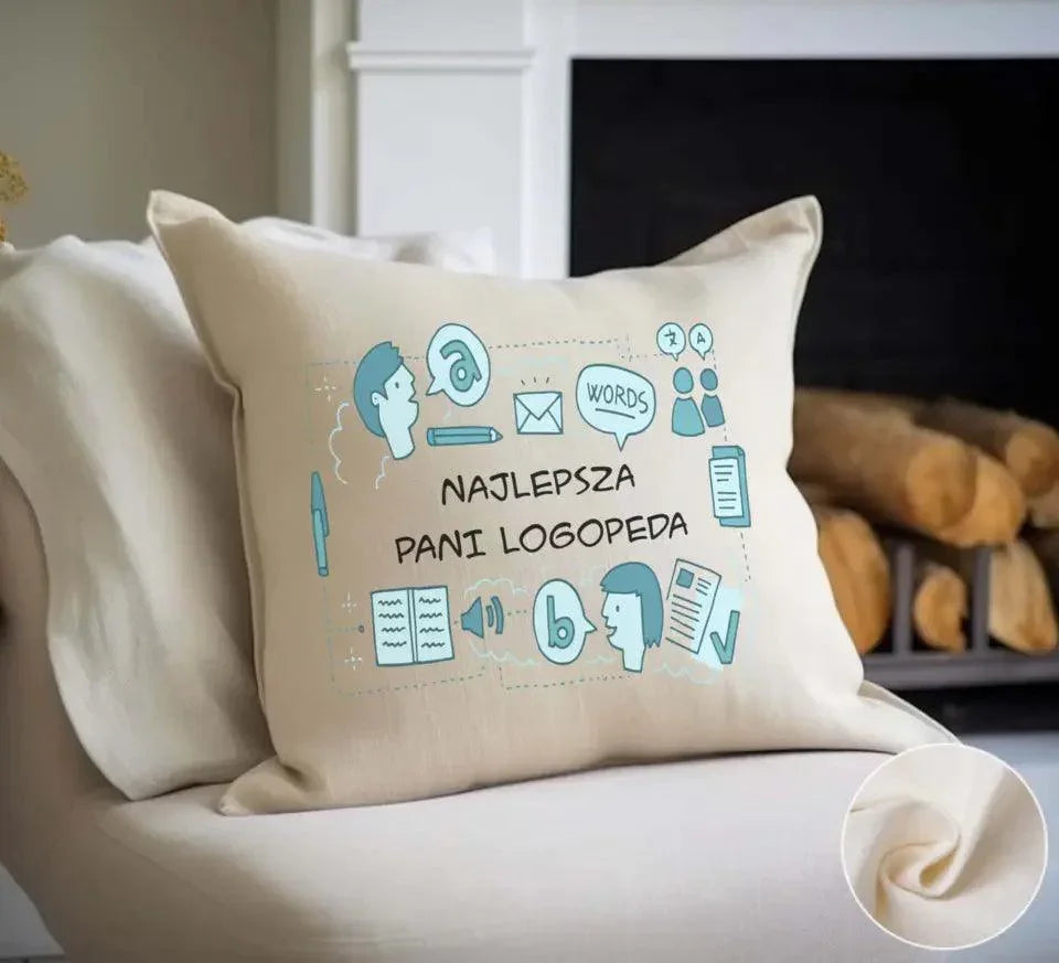 Poduszka z napisem NAJLEPSZA PANI LOGOPEDA N63 - StoryCups.pl