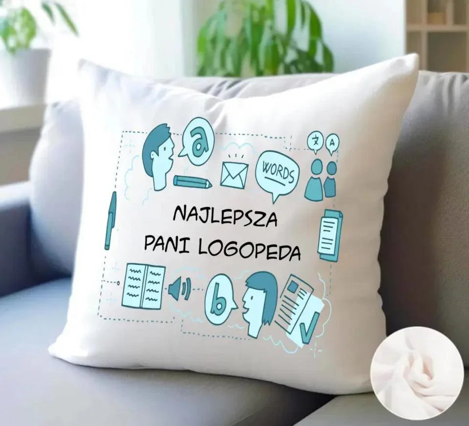 Poduszka z napisem NAJLEPSZA PANI LOGOPEDA N63 - StoryCups.pl
