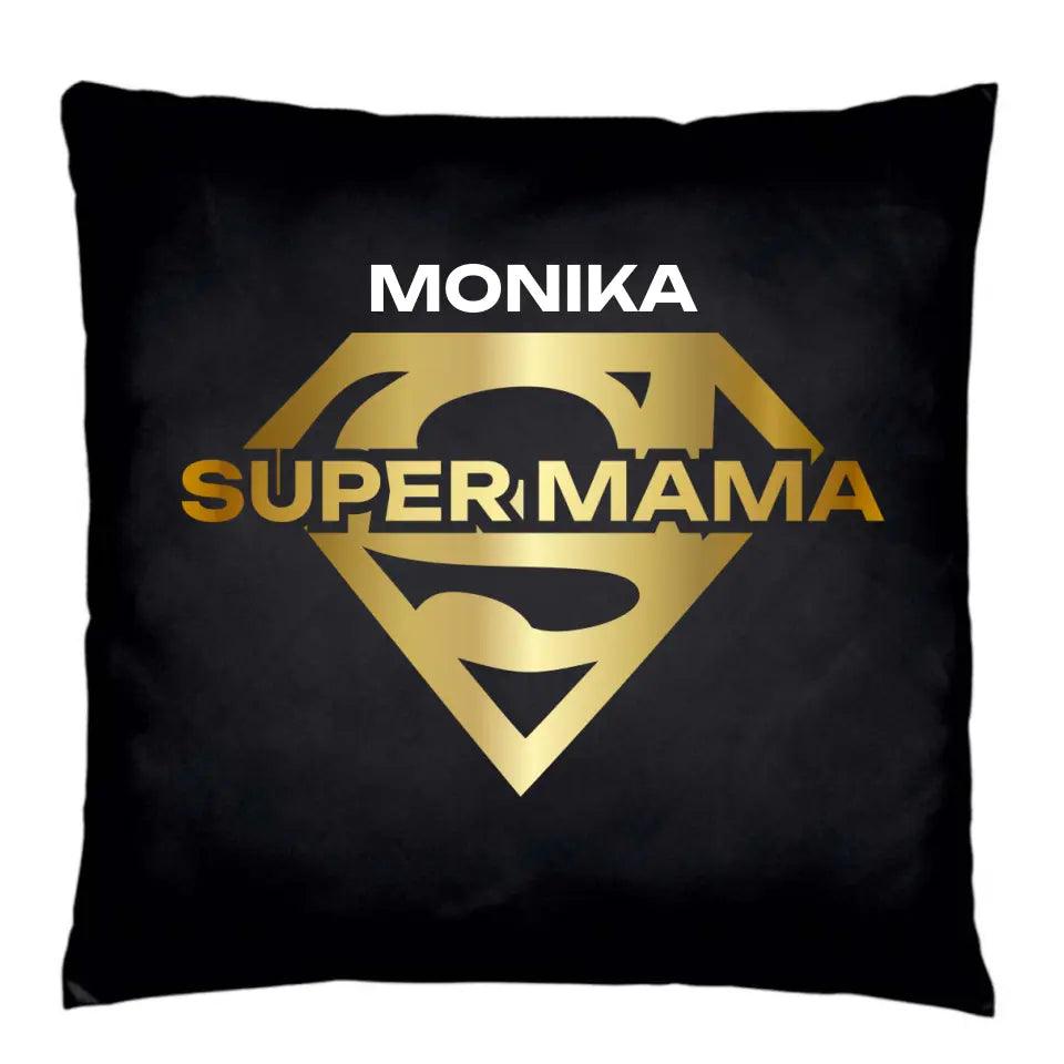 Czarna poduszka z imieniem prezent dla mamy SUPER MAMA DM07 - storycups.pl