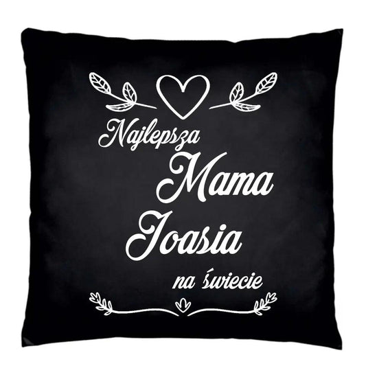 Czarna poduszka dla mamy imię NAJLEPSZA MAMA DM15 - storycups.pl