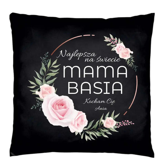 Czarna poduszka dla mamy prezent na DZIEŃ MATKI najlepsza mama DM17 - storycups.pl