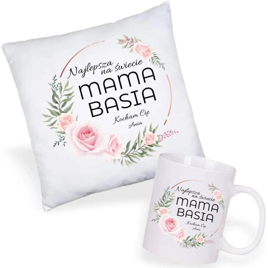 Zestaw poduszka i kubek dla mamy prezent na DZIEŃ MATKI najlepsza mama DM17 - storycups.pl