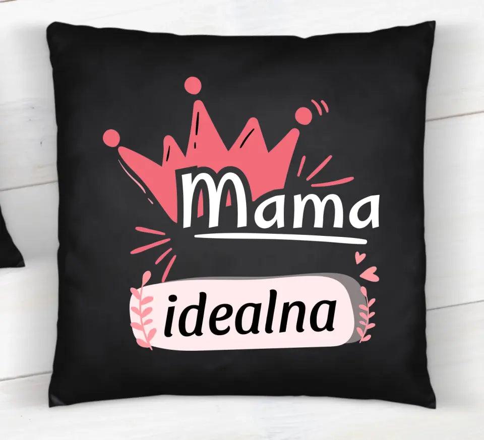 Czarna poduszka prezent dla mamy MAMA IDEALNA DM23 - storycups.pl