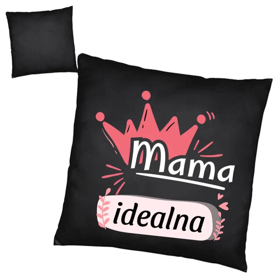 Czarna poduszka prezent dla mamy MAMA IDEALNA DM23 - storycups.pl