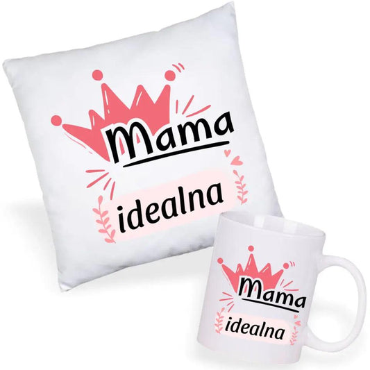 Zestaw poduszka i kubek prezent dla mamy MAMA IDEALNA DM23 - storycups.pl