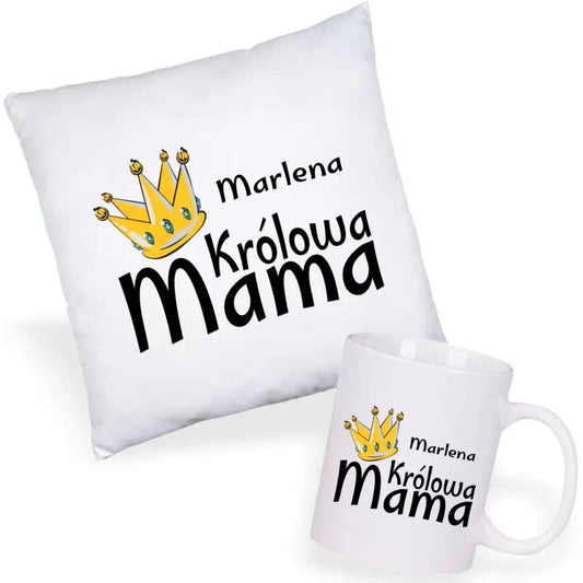 Zestaw poduszka i kubek prezent dla mamy KRÓLOWA MAMA DM33 - storycups.pl