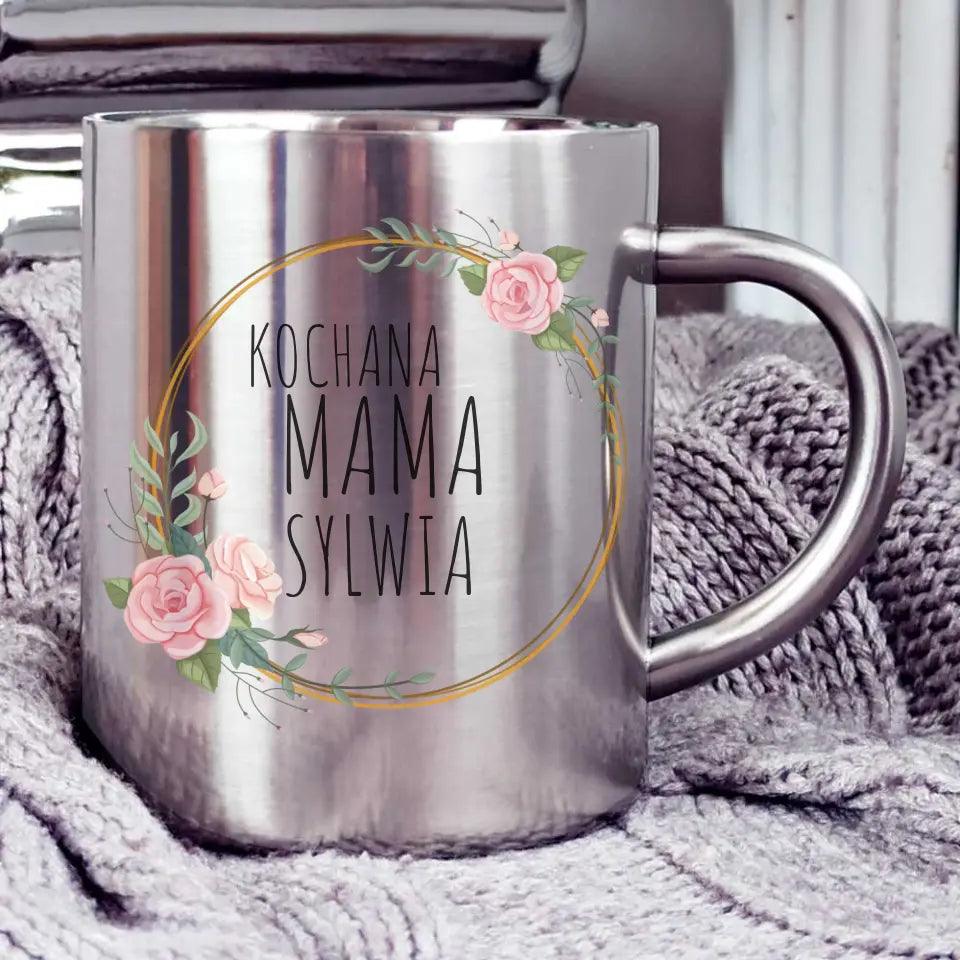 Metalowy kubek z imieniem dla mamy KOCHANA MAMA DM20 - storycups.pl