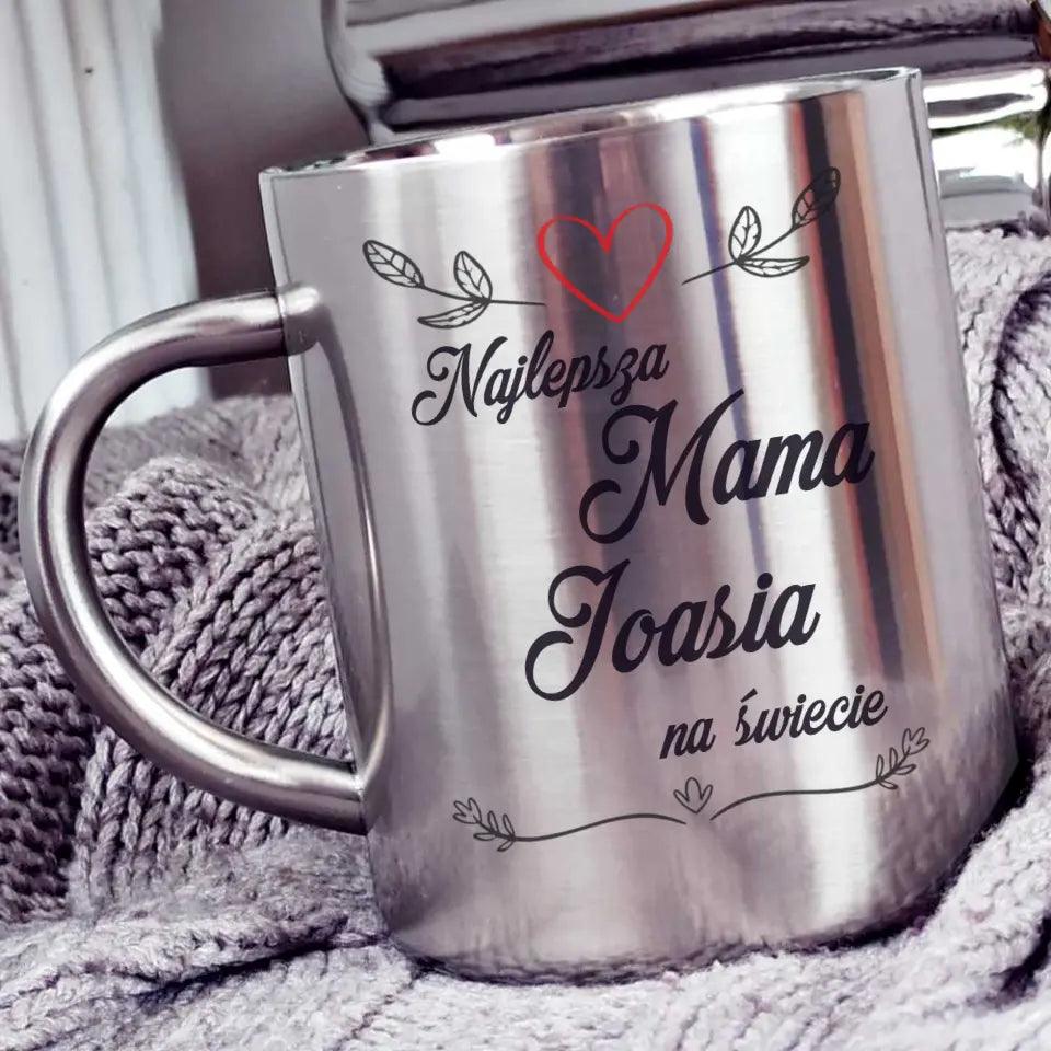 Metalowy kubek dla mamy imię NAJLEPSZA MAMA DM15 - storycups.pl