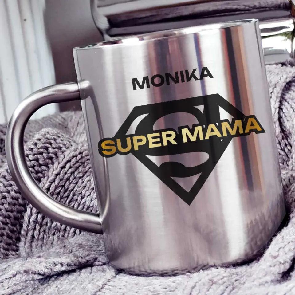 Metalowy kubek z imieniem prezent dla mamy SUPER MAMA DM07 - storycups.pl