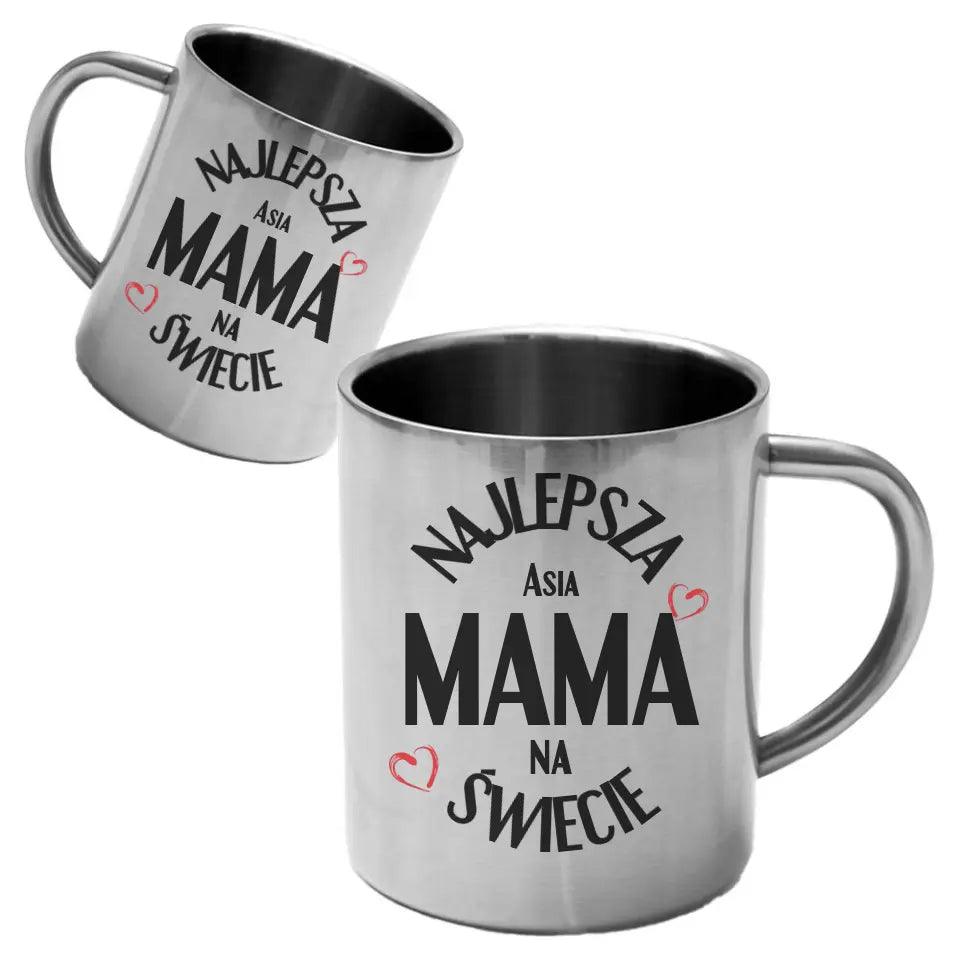 Metalowy kubek z nadrukiem dla mamy NAJLEPSZA MAMA DM22 - storycups.pl