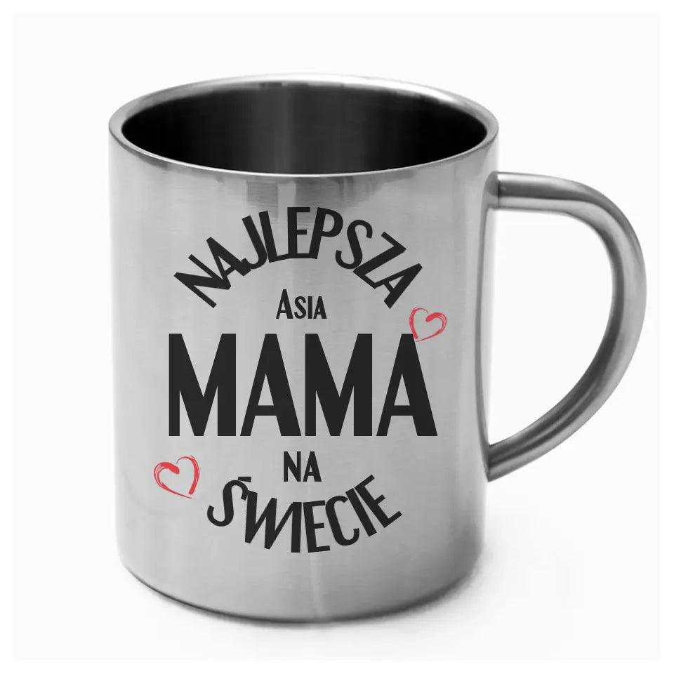 Metalowy kubek z nadrukiem dla mamy NAJLEPSZA MAMA DM22 - storycups.pl