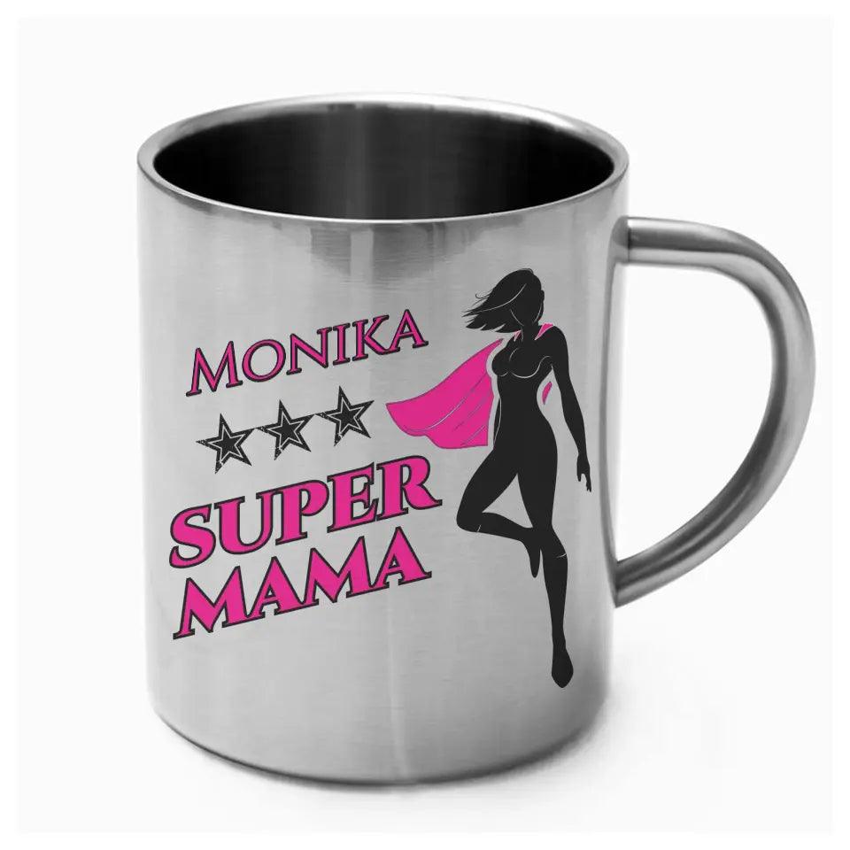 Metalowy kubek z imieniem dla mamy SUPER MAMA DM24 - storycups.pl