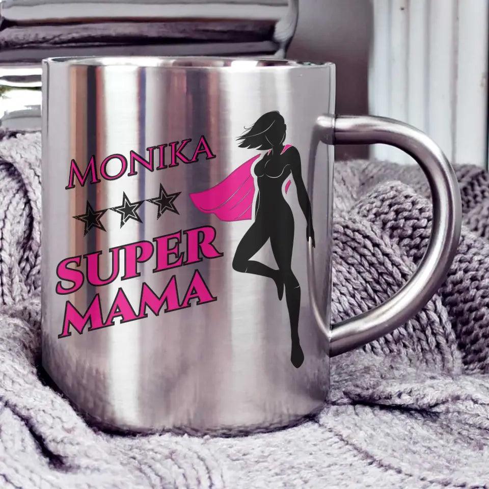 Metalowy kubek z imieniem dla mamy SUPER MAMA DM24 - storycups.pl