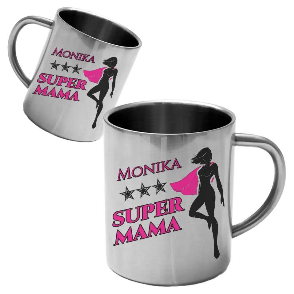 Metalowy kubek z imieniem dla mamy SUPER MAMA DM24 - storycups.pl