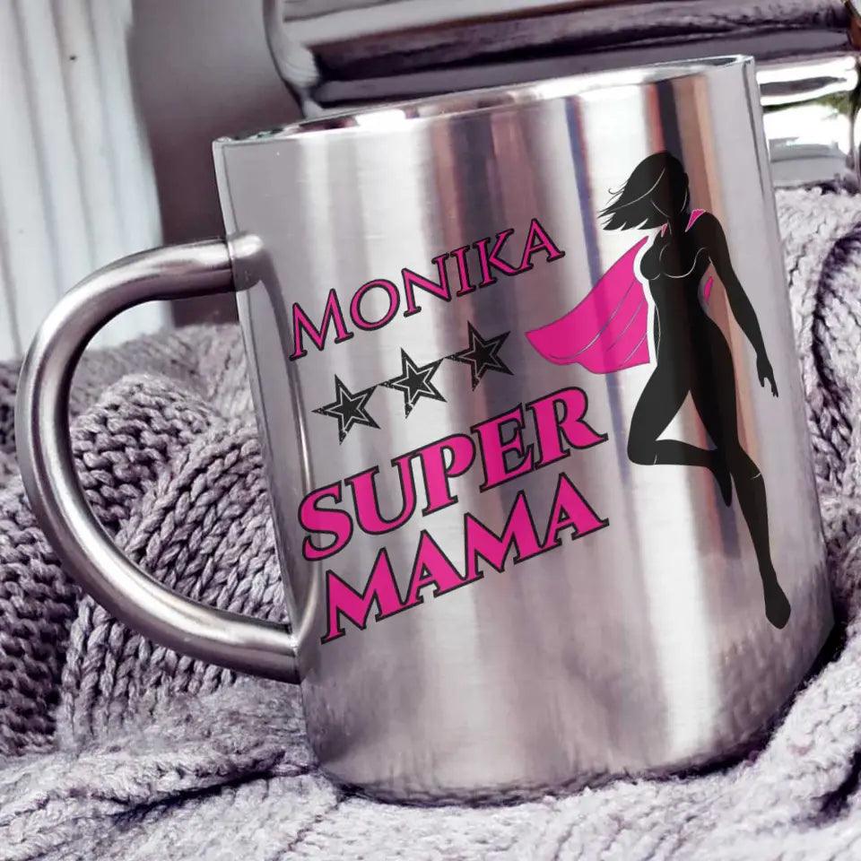 Metalowy kubek z imieniem dla mamy SUPER MAMA DM24 - storycups.pl