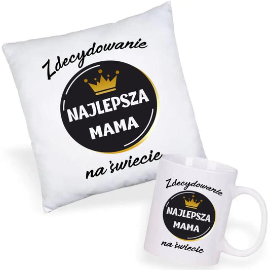 Zestaw poduszka i kubek dla mamy ZDECYDOWANIE NAJLEPSZA MAMA DM25 - storycups.pl