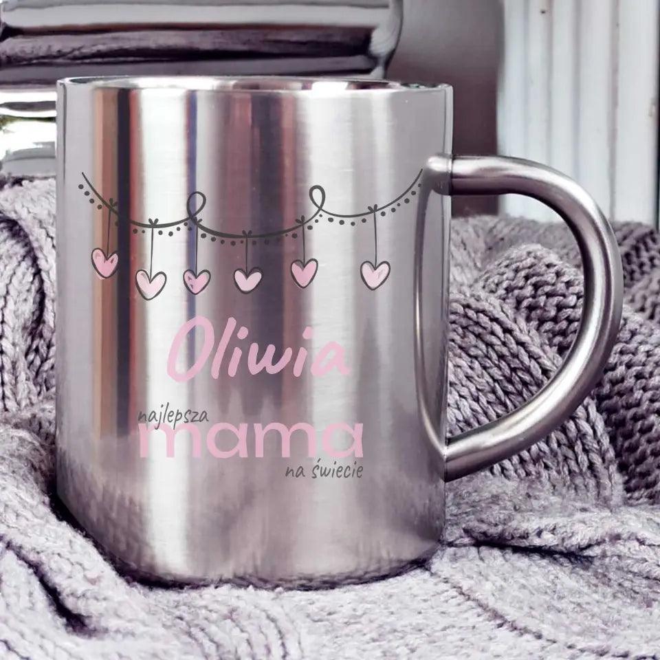 Metalowy kubek dla mamy prezent personalizacja NAJLEPSZA MAMA DM27 - storycups.pl