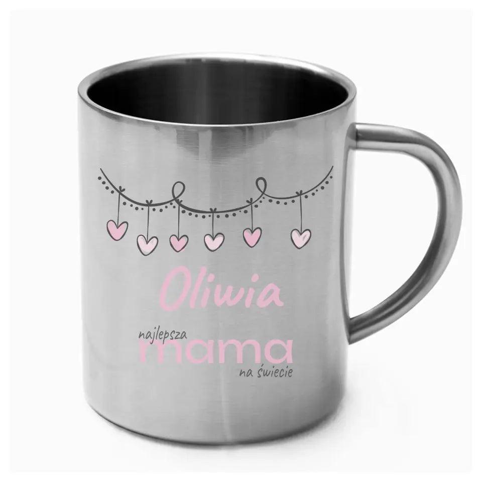 Metalowy kubek dla mamy prezent personalizacja NAJLEPSZA MAMA DM27 - storycups.pl