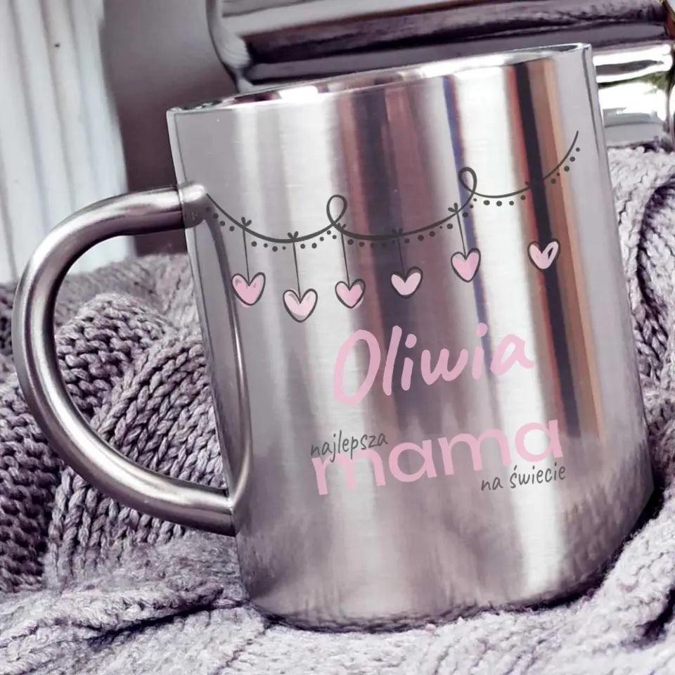 Metalowy kubek dla mamy prezent personalizacja NAJLEPSZA MAMA DM27 - storycups.pl