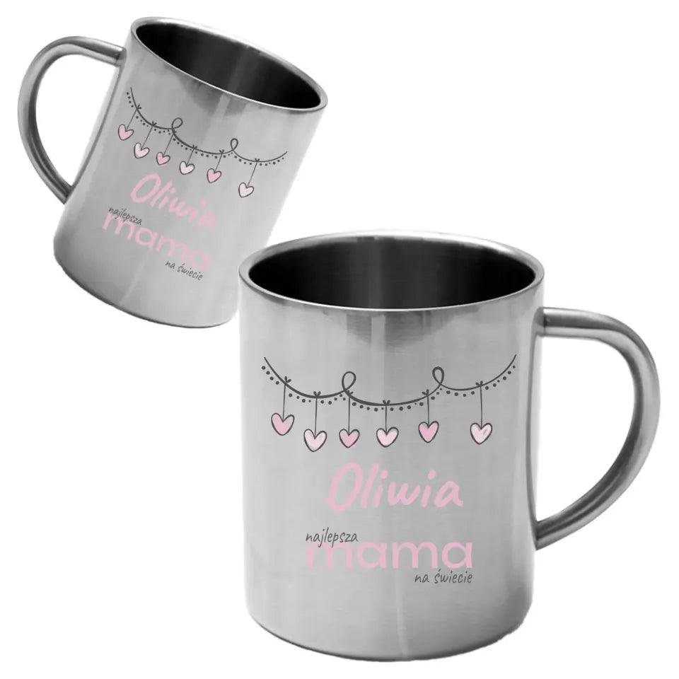 Metalowy kubek dla mamy prezent personalizacja NAJLEPSZA MAMA DM27 - storycups.pl