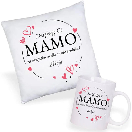 Zestaw poduszka i kubek dla mamy DZIĘKUJĘ CI MAMO DM32 - storycups.pl