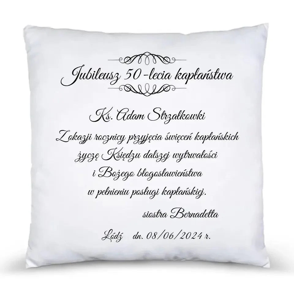 Poduszka dla księdza JUBILEUSZ ŚWIĘCEŃ KAPŁAŃSKICH DU07 - StoryCups.pl