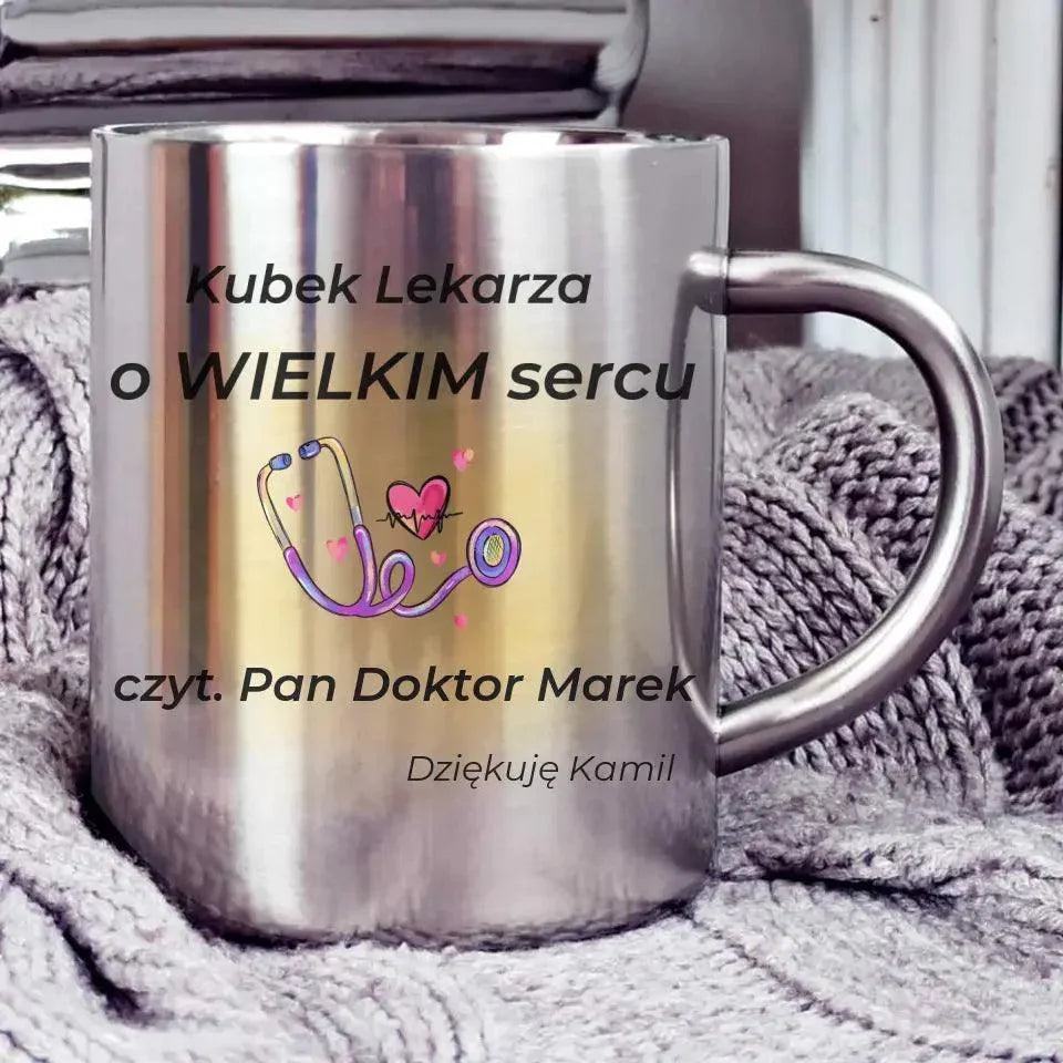 Metalowy kubek dla lekarza WIELKIE SERCE L03 - StoryCups.pl