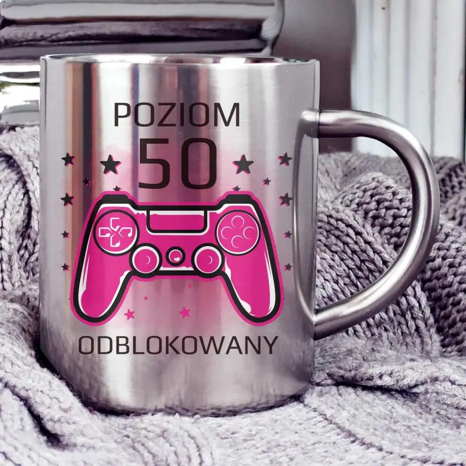 Metalowy kubek na urodziny POZIOM ODBLOKOWANY U23 - storycups.pl