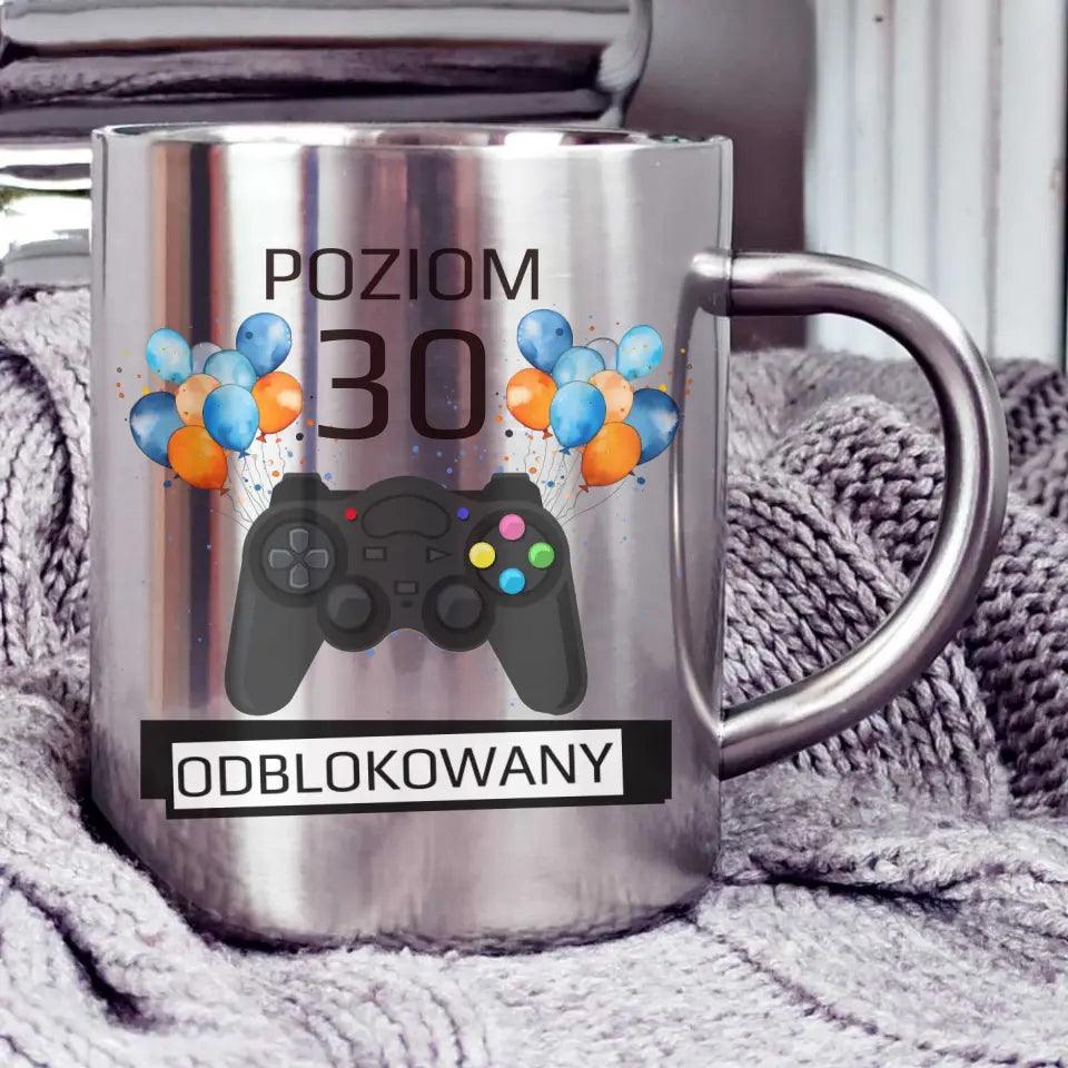 Metalowy kubek na urodziny POZIOM ODBLOKOWANY U24 - storycups.pl