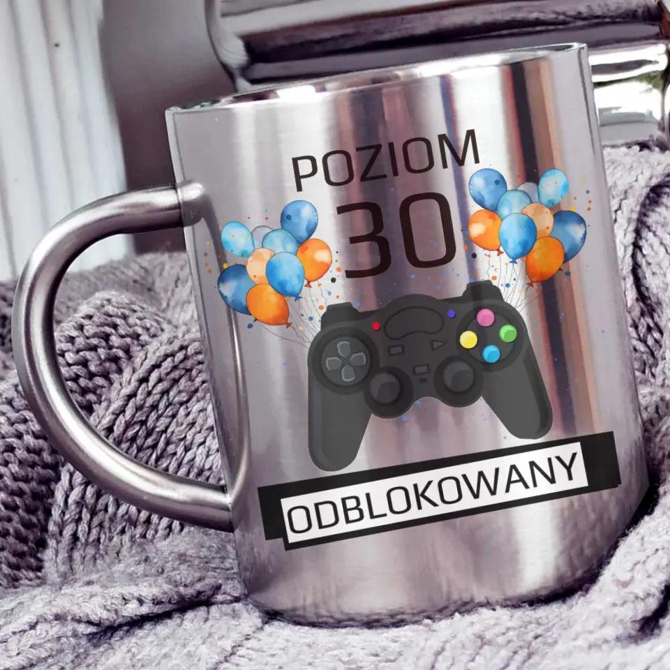 Metalowy kubek na urodziny POZIOM ODBLOKOWANY U24 - storycups.pl