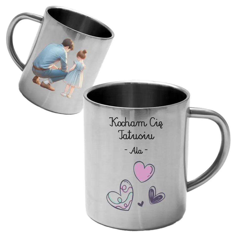 Metalowy kubek dla taty na prezent personalizacja KOCHAM CIĘ TATUSIU DT13 - storycups.pl