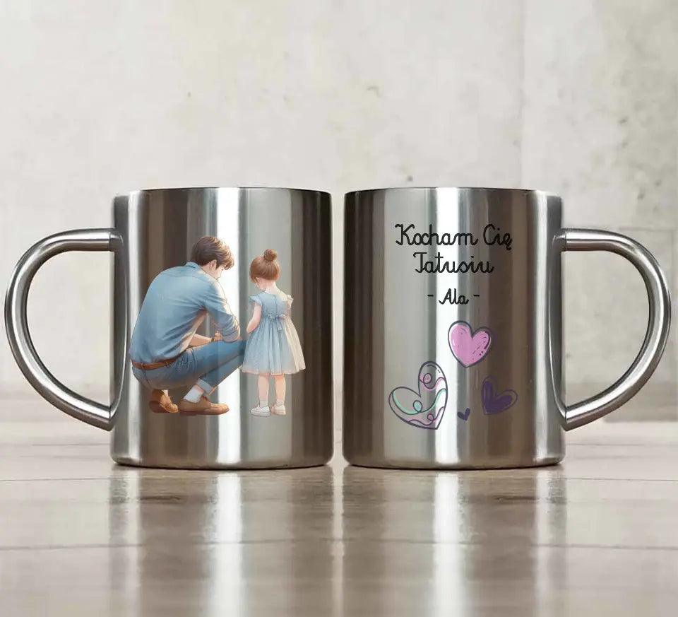 Metalowy kubek dla taty na prezent personalizacja KOCHAM CIĘ TATUSIU DT13 - storycups.pl