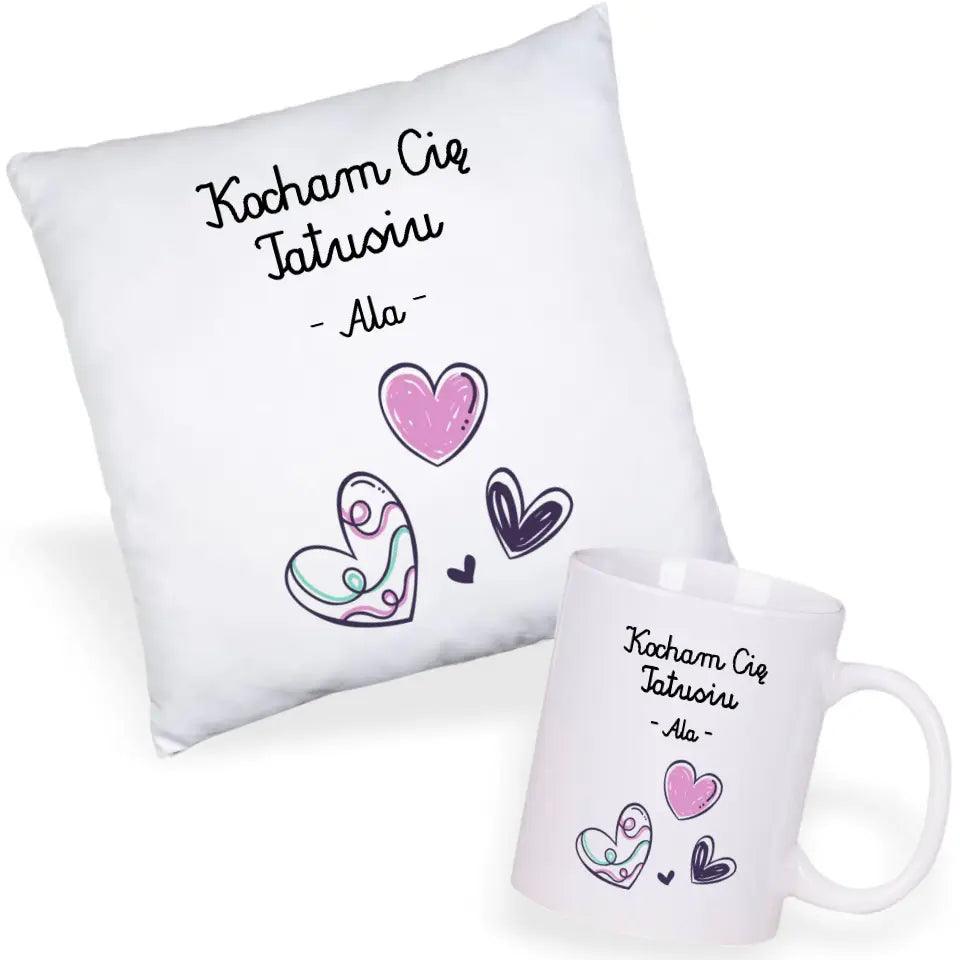 Poduszka i kubek dla taty na prezent personalizacja KOCHAM CIĘ TATUSIU - storycups.pl