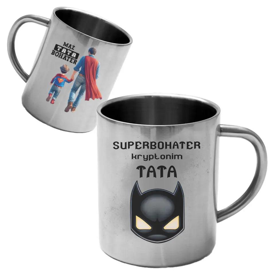 Metalowy kubek dla taty na prezent SUPERBOHATER TATA DT07 - storycups.pl