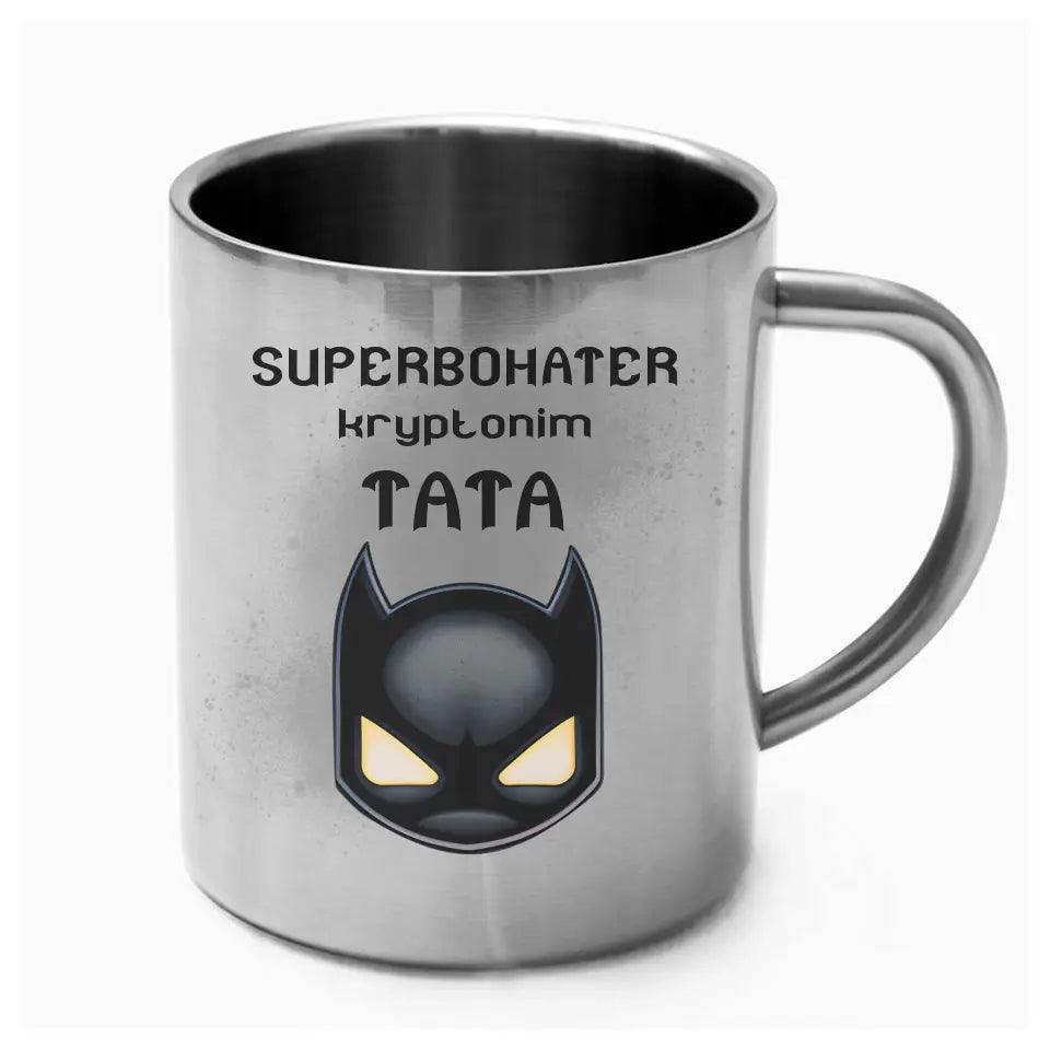 Metalowy kubek dla taty na prezent SUPERBOHATER TATA DT07 - storycups.pl