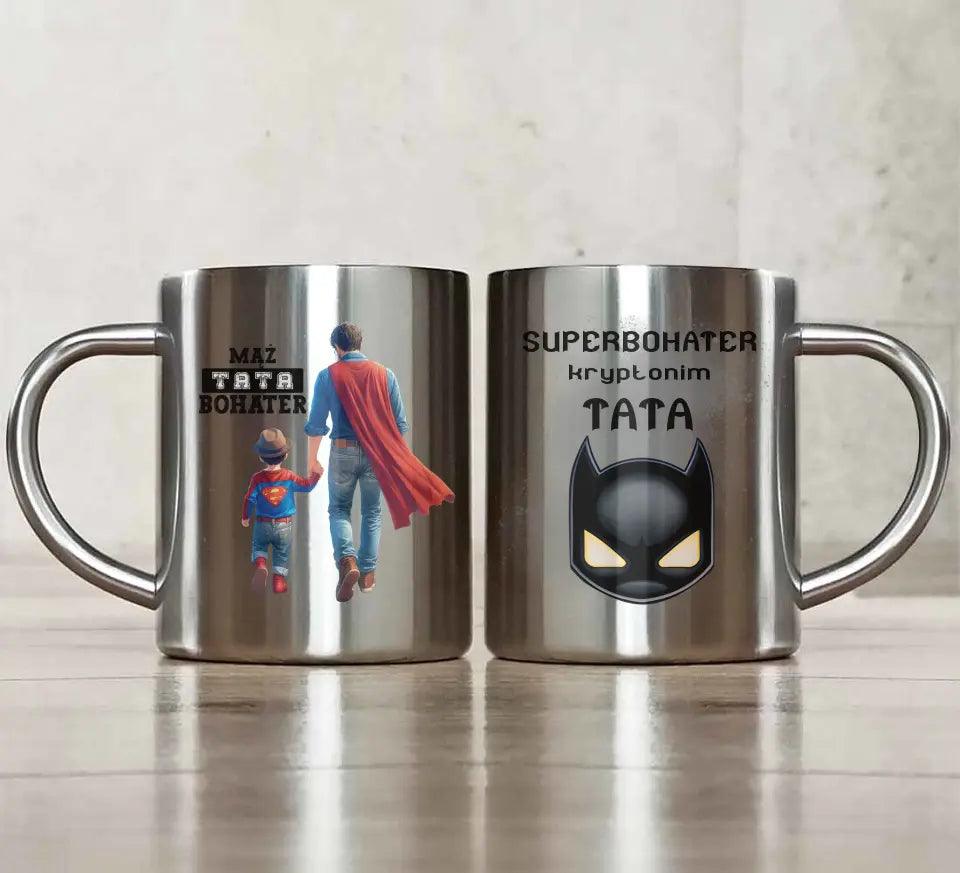 Metalowy kubek dla taty na prezent SUPERBOHATER TATA DT07 - storycups.pl