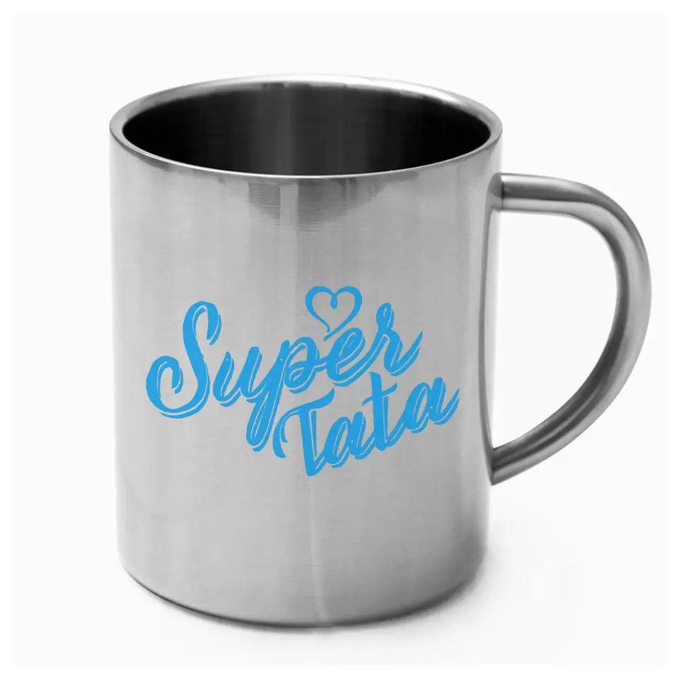 Metalowy kubek z napisem dla taty na prezent SUPER TATA DT21 - storycups.pl