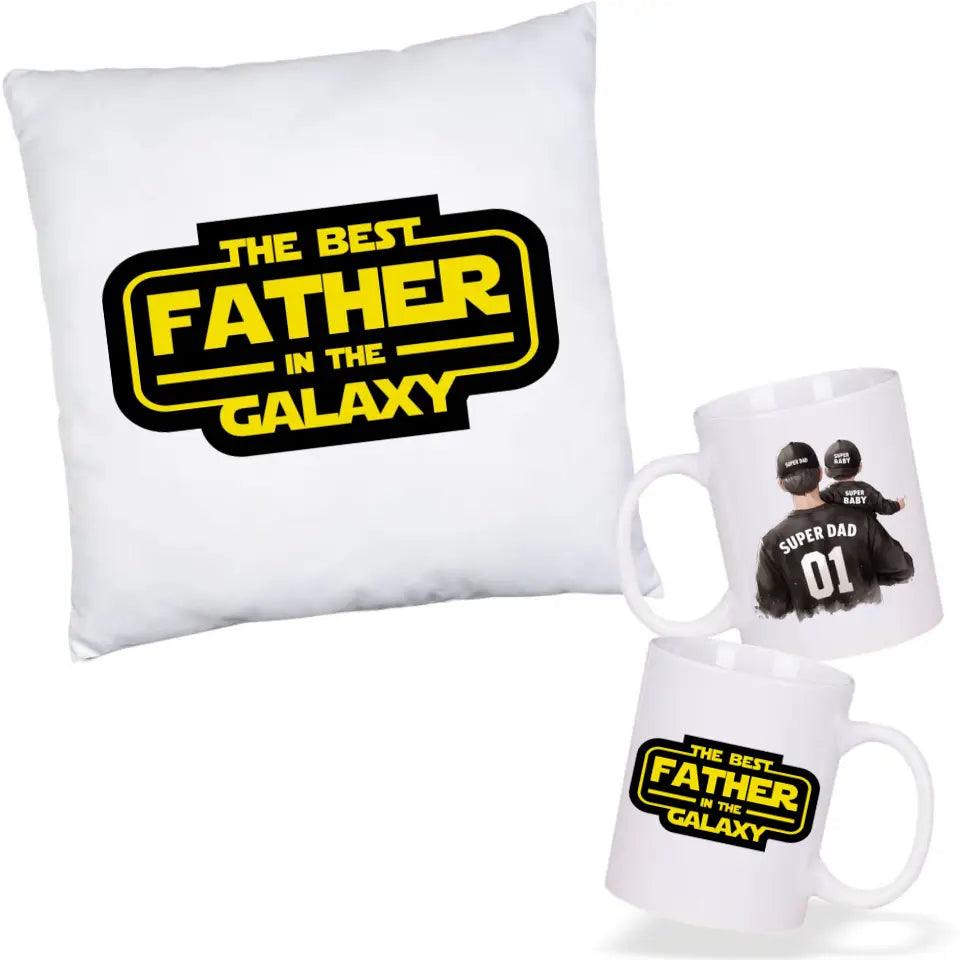 Poduszka i kubek dla taty na prezent THE BEST FATHER IN THE GALAXY - storycups.pl