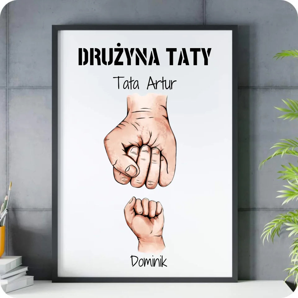 Drużyna Taty | Personalizowany obraz z imionami dzieci dla taty (1-6) DT01