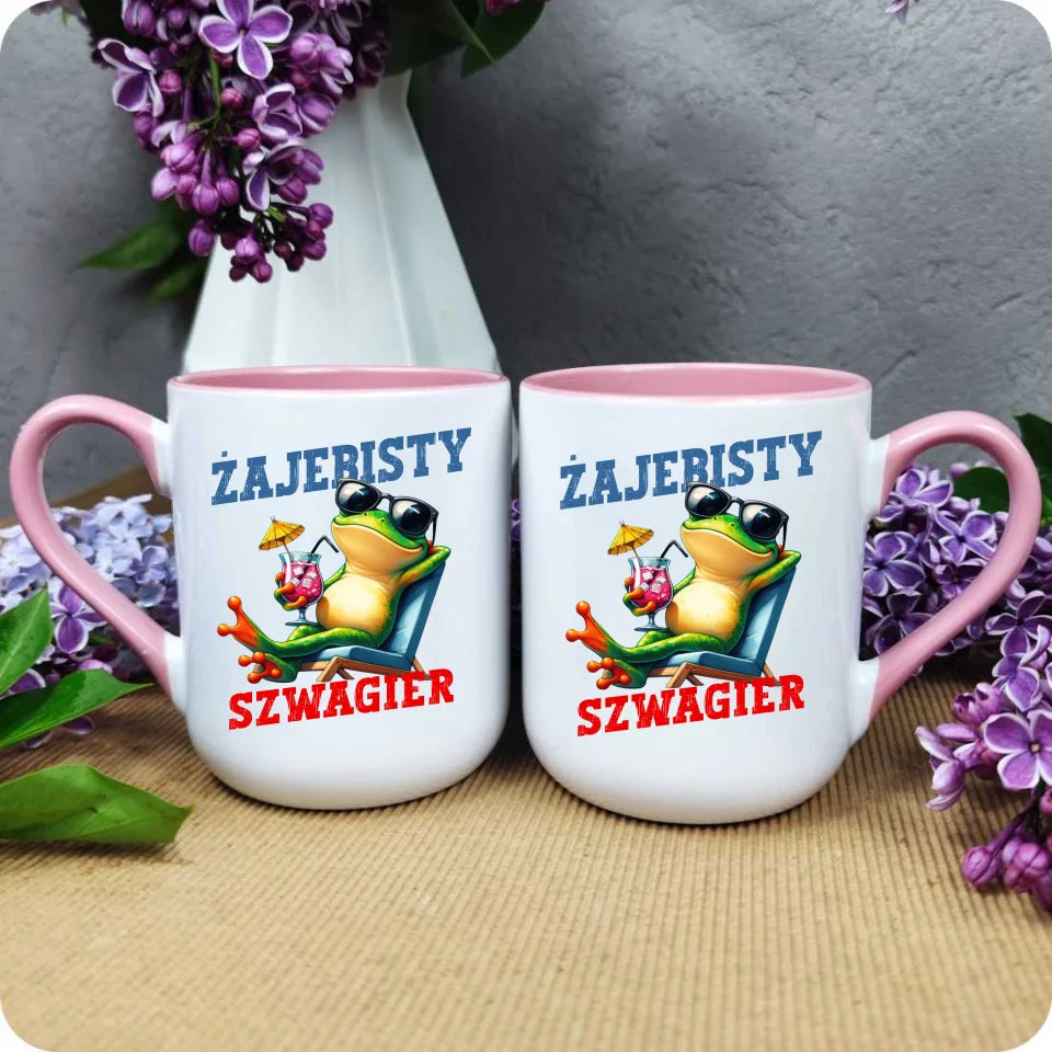 Kubek kawowy różowy z nadrukiem 330ml