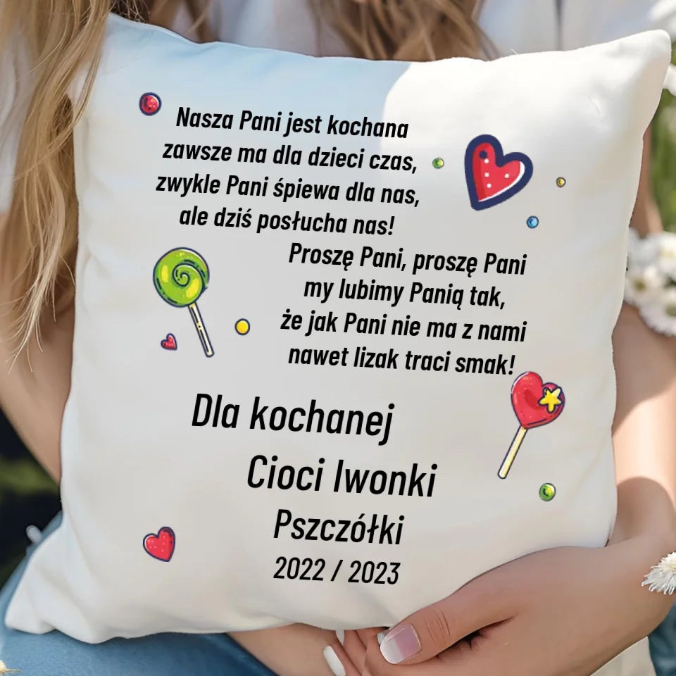 Personalizowany prezent z wierszykiem i dedykacja | Poduszka dla nauczycielki N16