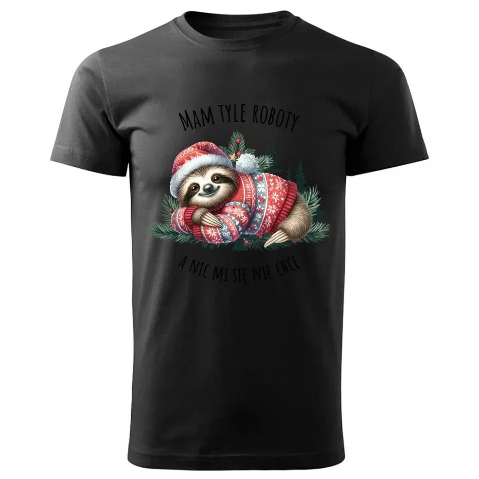 Mam tyle roboty, a nic mi się nie chce | Świąteczna koszulka męska z leniwcem BN18 - StoryCups.pl
