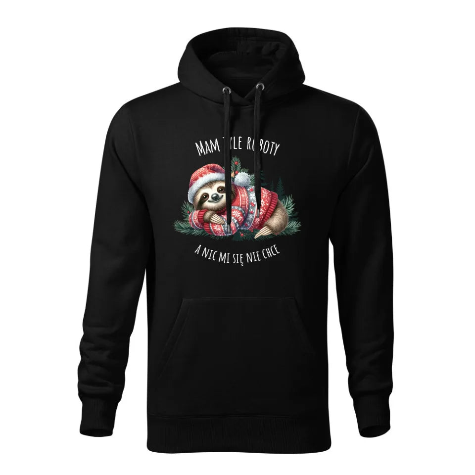 Mam tyle roboty, a nic mi się nie chce | Świąteczna męska bluza hoodie czarna z leniwcem