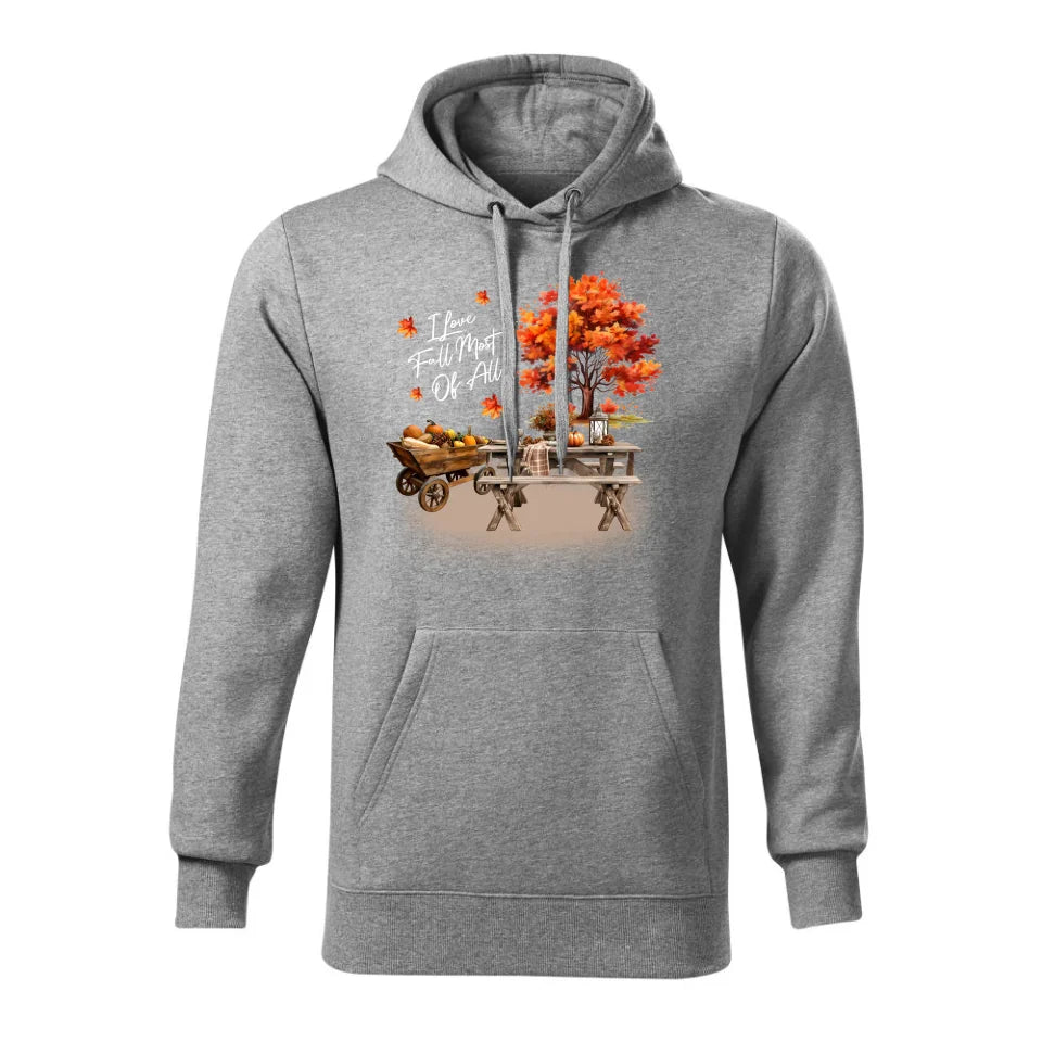 I Love Fall most of all jesień | Bluza męska z kapturem jesienna szara