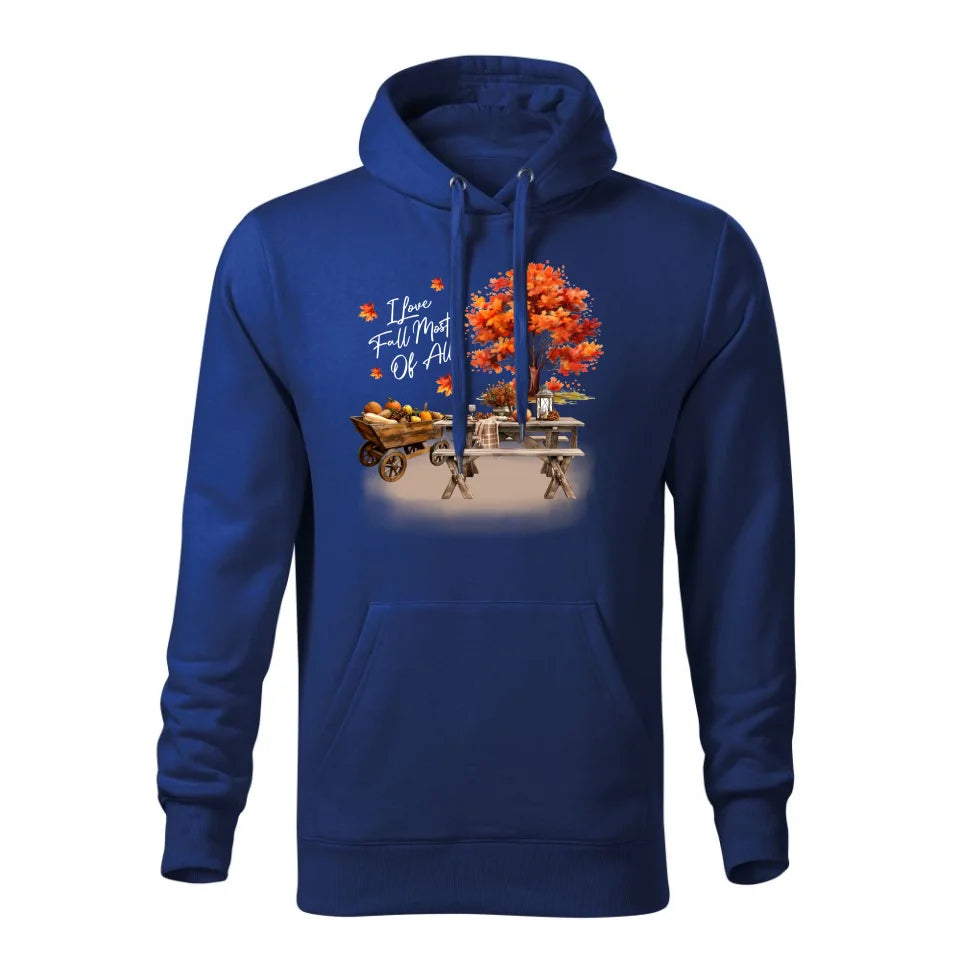 I Love Fall most of all jesień | Bluza męska z kapturem jesienna niebieska