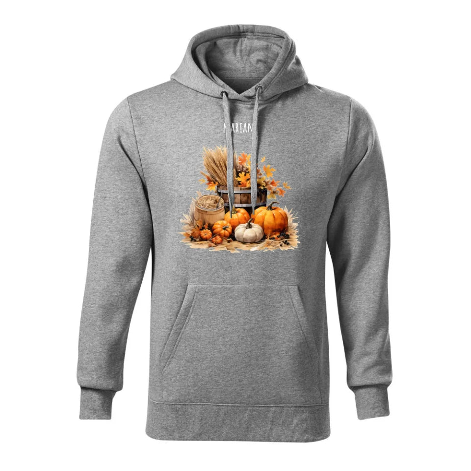 Harvest Vibes imię | Bluza męska z kapturem jesienna szara