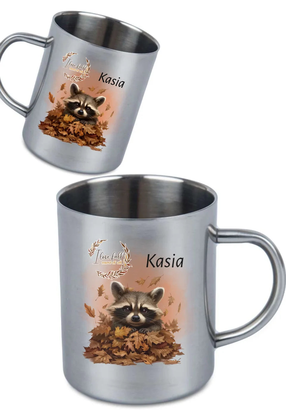 I love fall | Personalizowany kubek metalowy jesienny z szopem 300ml