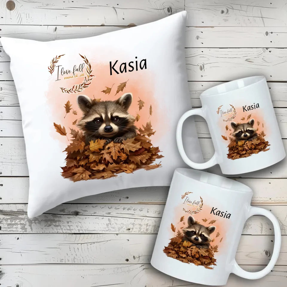 I love fall | Personalizowany zestaw poduszka i kubek jesienny z szopem